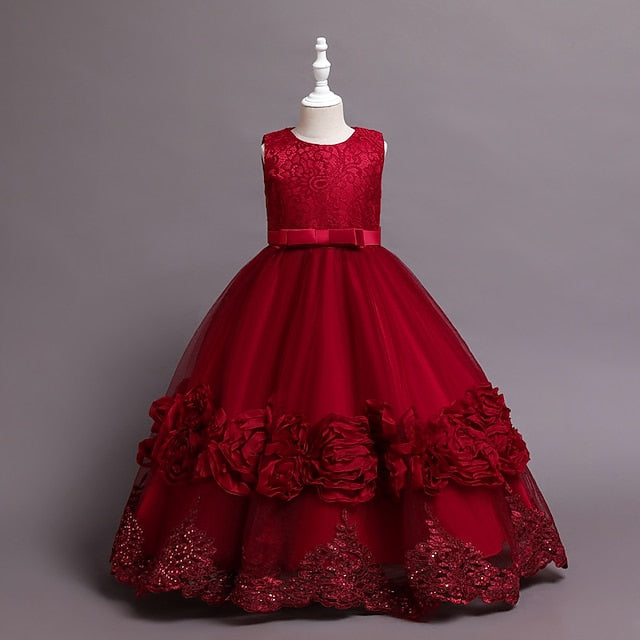 Kids Plain Dress Little Line Floral Girls' A Party