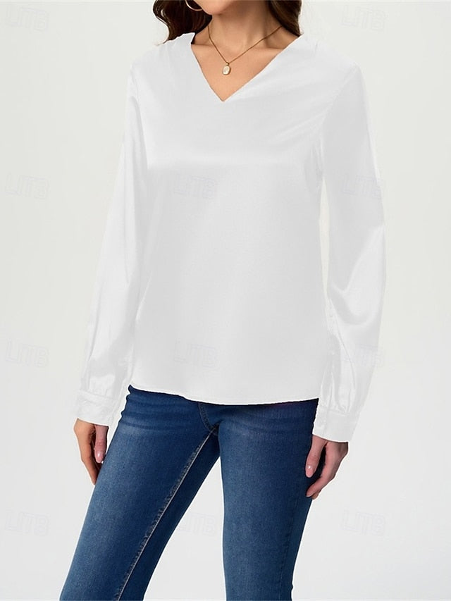 Women's Shirt Elegant Dressy Satin Top Solid Color Stylish