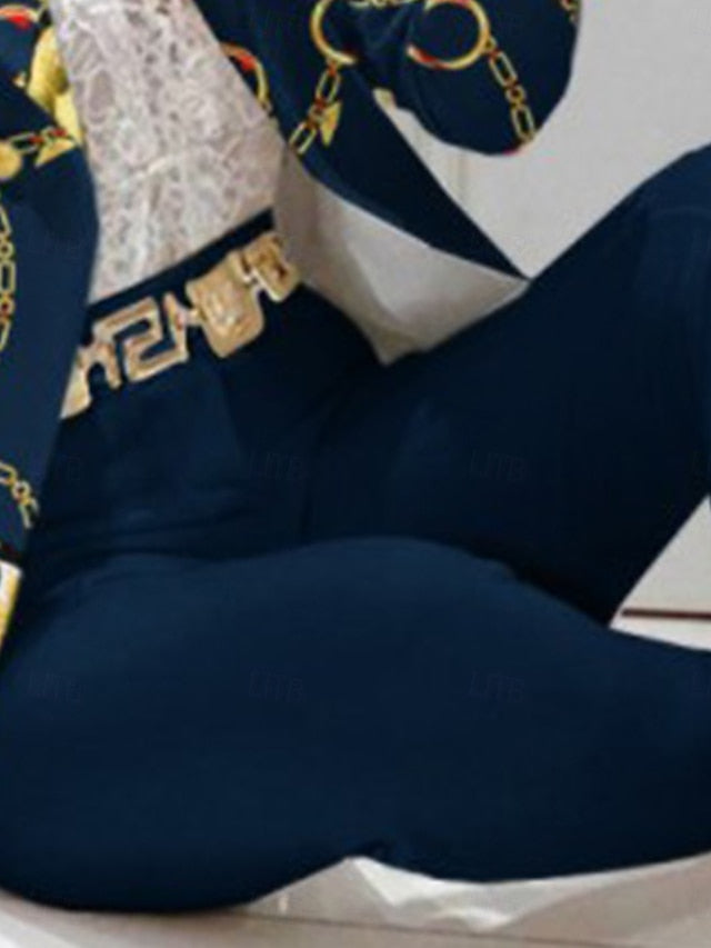 Women's Blazer Trousers Long Sleeve Shirt Collar Graphic