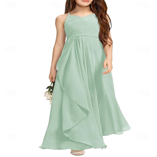 Bridesmaid Junior A-Line Flower Dress Flowy Halter Girls Girl