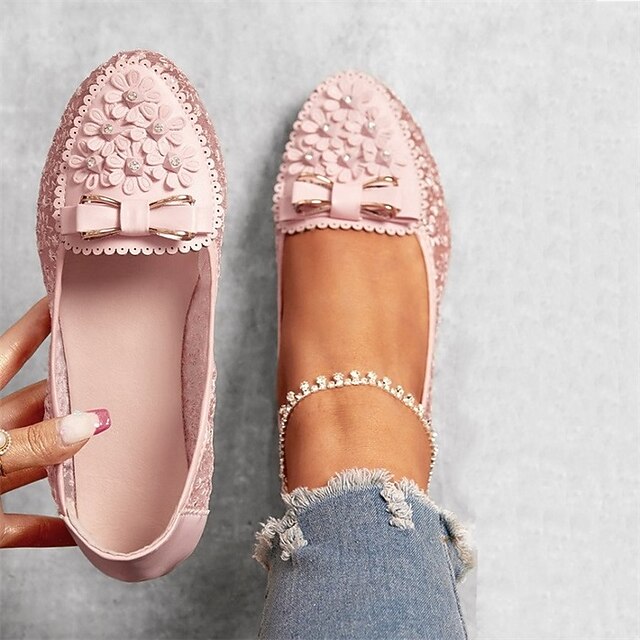 Pink Flats Floral Details - Bow with and Women's Lace