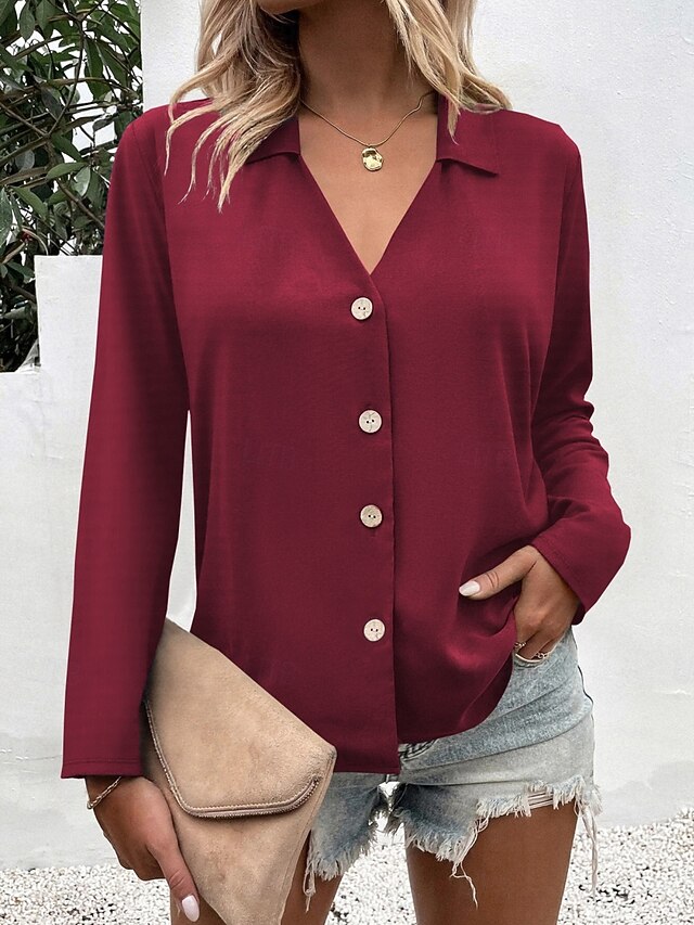 Women's Casual Shirt Button Up Shirt Blouse Buttons Solid