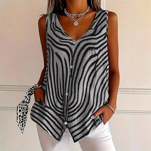 Women's Camisole Tank Top Buttons Graphic Striped Vintage