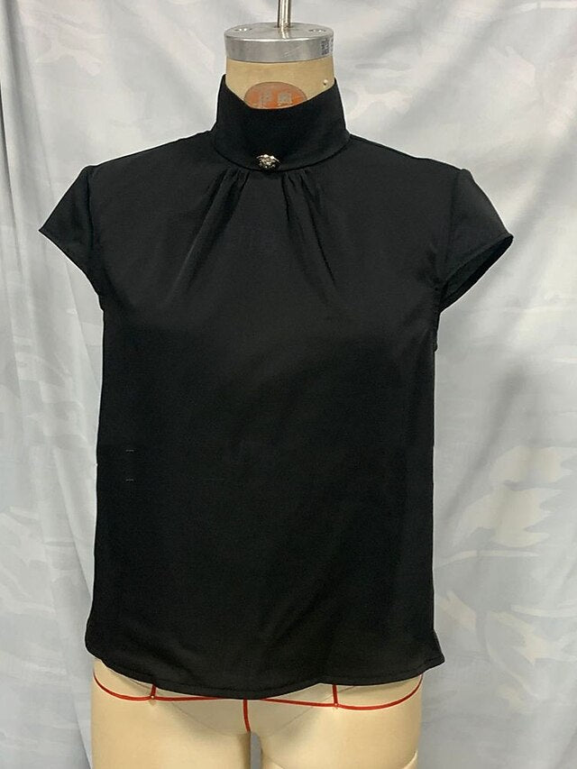 Women's Shirt Elegant Satin Top Blouse Ruched Zipper Plain