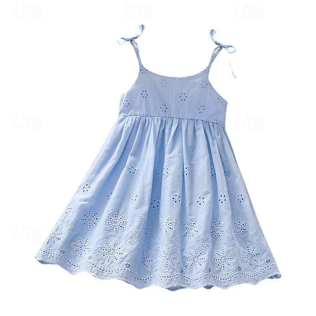 Princess Solid Color Kids Dresses Sleeveless Summer Cotton