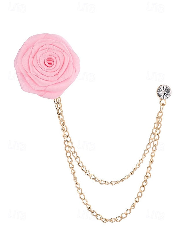 Lapel Rose Pin Red Men's with Gold – Elegant Chain