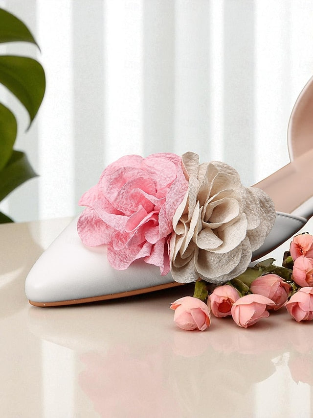 Wedding Flats Pink Flower Women's and with White Beige