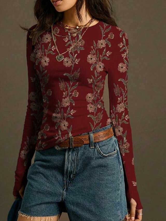 Women's Blouse Print Floral Vintage Stylish Casual Long