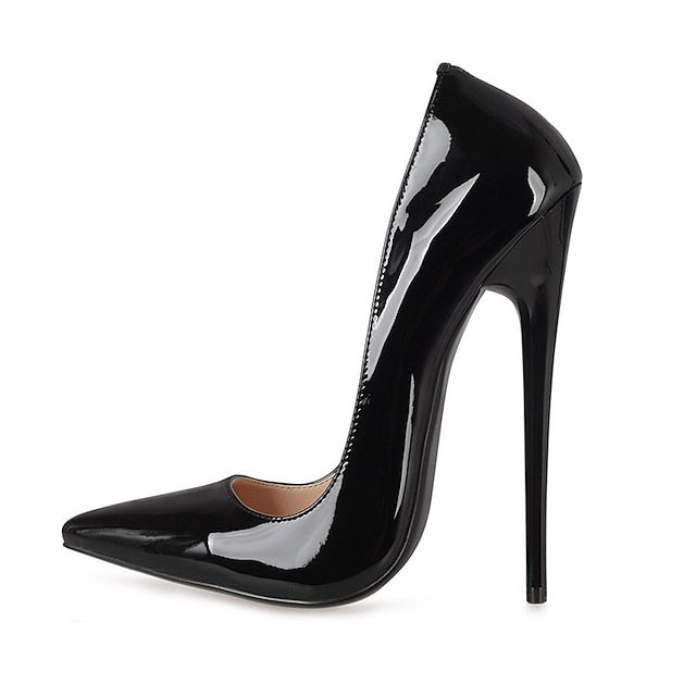 Women's Heels - Black Patent Stiletto Sexy Leather High
