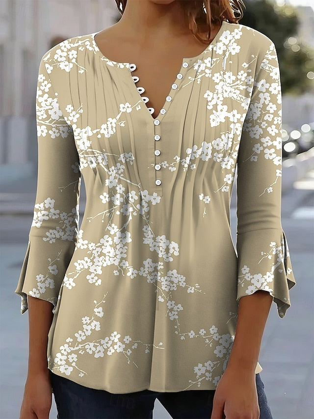Women's T-Shirt  Floral Graphic Elegant 3/4 Length Sleeve