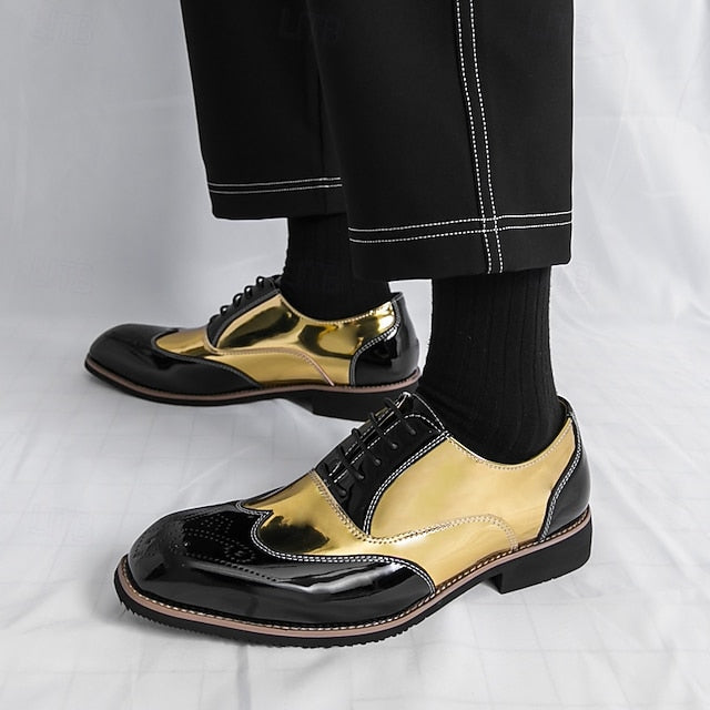 Leather Gold Men's Oxford Black and Patent Shoes with
