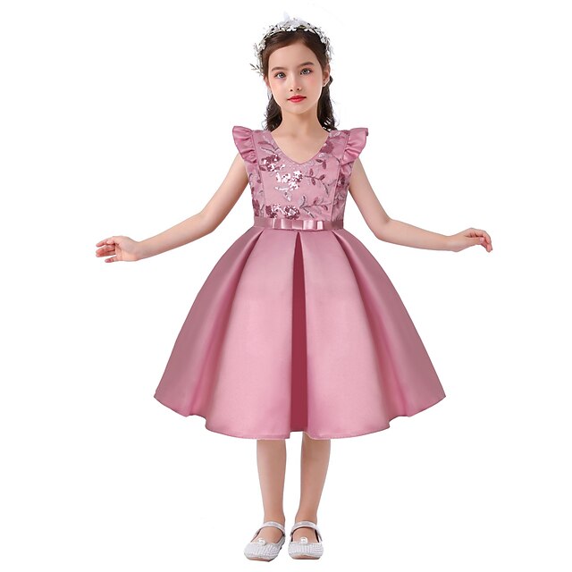 Formal Color Dress Kids Party Girls' Sleeveless Solid