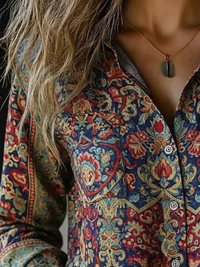 Women's Shirt Boho Shirt Buttons Print Floral Vintage