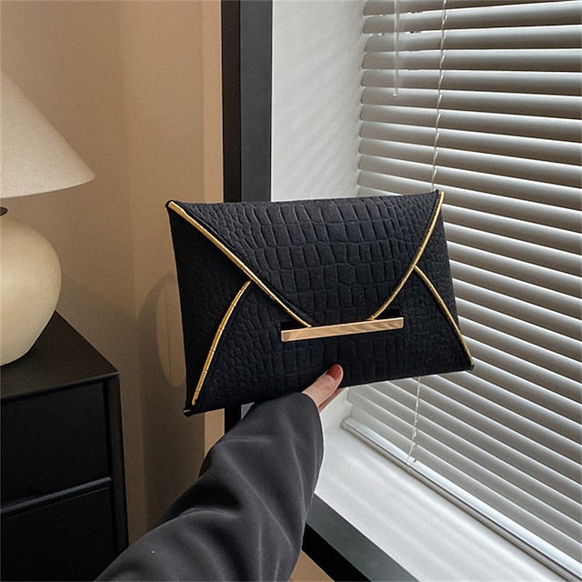 Metal Handle Yellow with Croc-Embossed Women’s Clutch Envelope