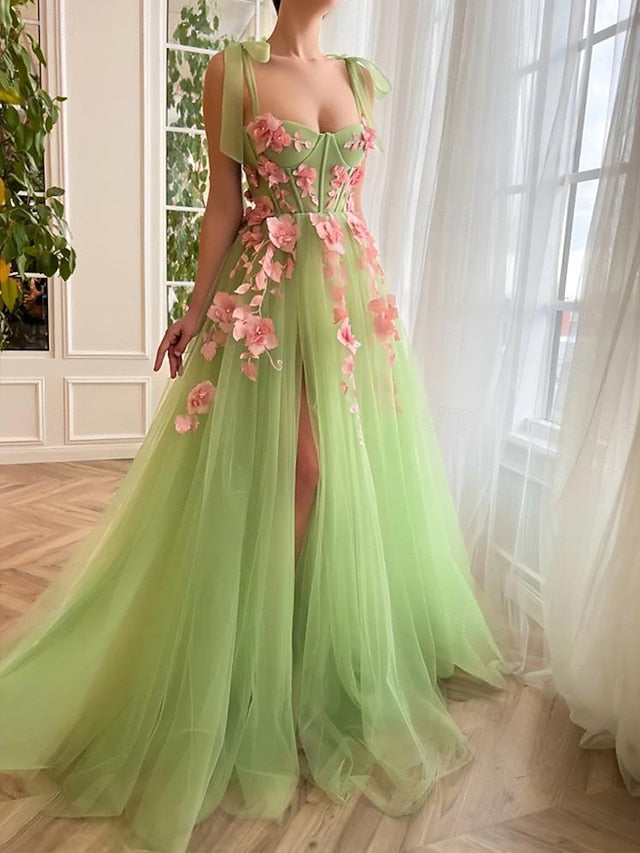 A-Line Floor Length Prom Dresses Party Princess Sleeveless Stand