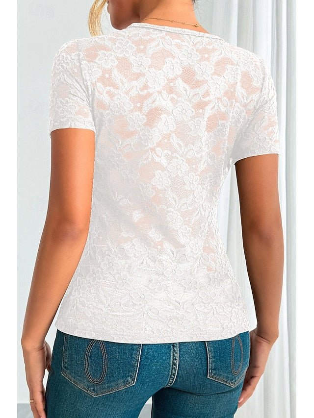 Women's Blouse Lace Tops Lace Plain Stylish Modern Short