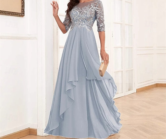 Crew Dress Mother Neck Elegant Floor the of Bride Simple