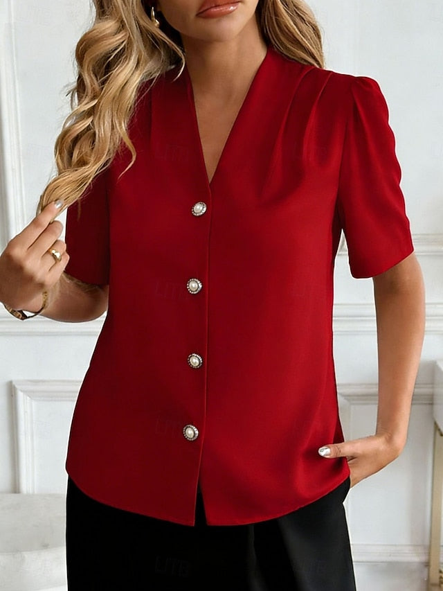 Women's Shirt Blouse Buttons Plain Active Stylish Short
