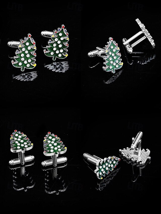 Tie Men's Christmas Set Festive - Cufflinks Tree and Clip
