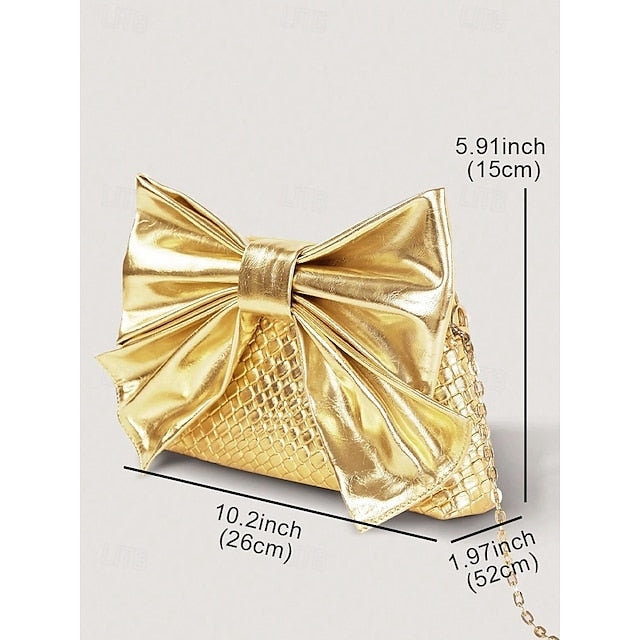 Women's Bag Leather Clutch with Gold Bow Oversized Faux