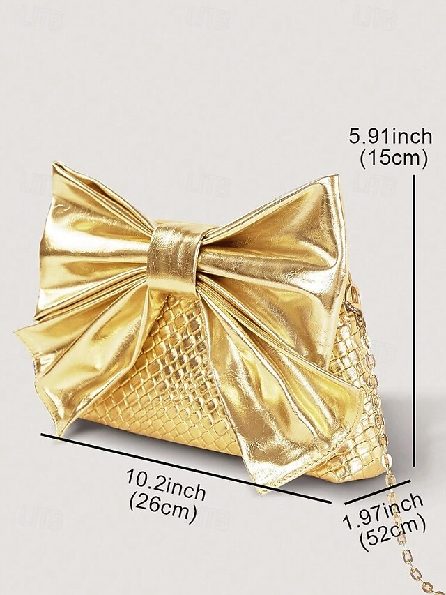 Oversized with Clutch Bow Faux Leather Gold Bag Women's