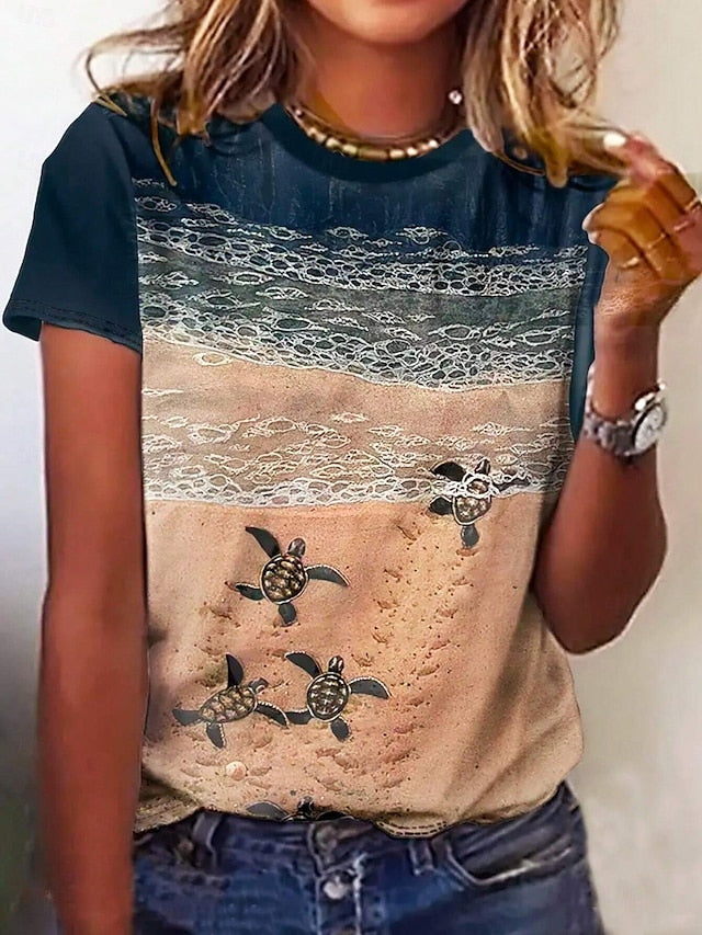 Women's T Shirt Ocean Casual Short Sleeve Round Neck