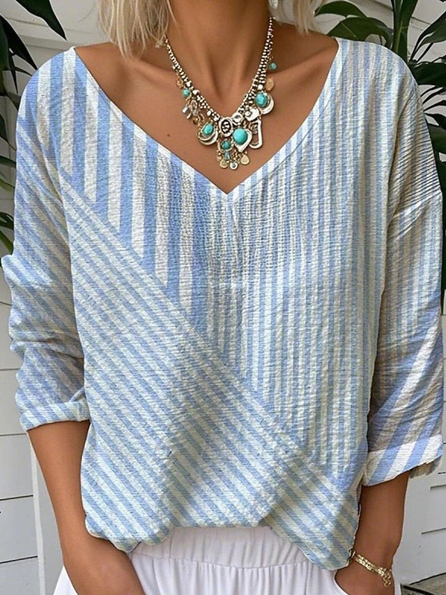 Women's Blouse Floral Graphic Striped Stylish Casual 3/4