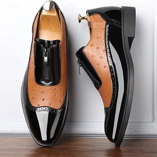 Colorblock Tan Patent Black and Formal Shoes with Men's