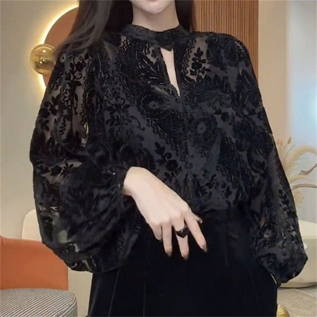 Women's Blouse Dressy Tops Lace Tops Ruched Lace Patchwork