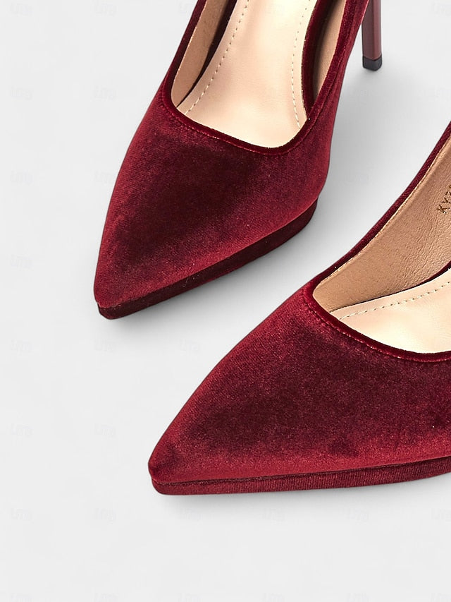 Pumps with Women's and Stiletto Velvet Burgundy Heel