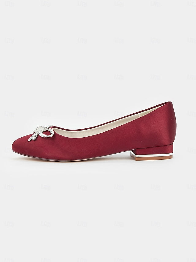 Round-Toe Bow Embellished Rhinestone - Women's Flats
