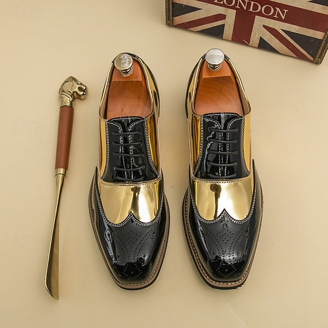 Black Men's Patent with Shoes Gold Oxford and Leather