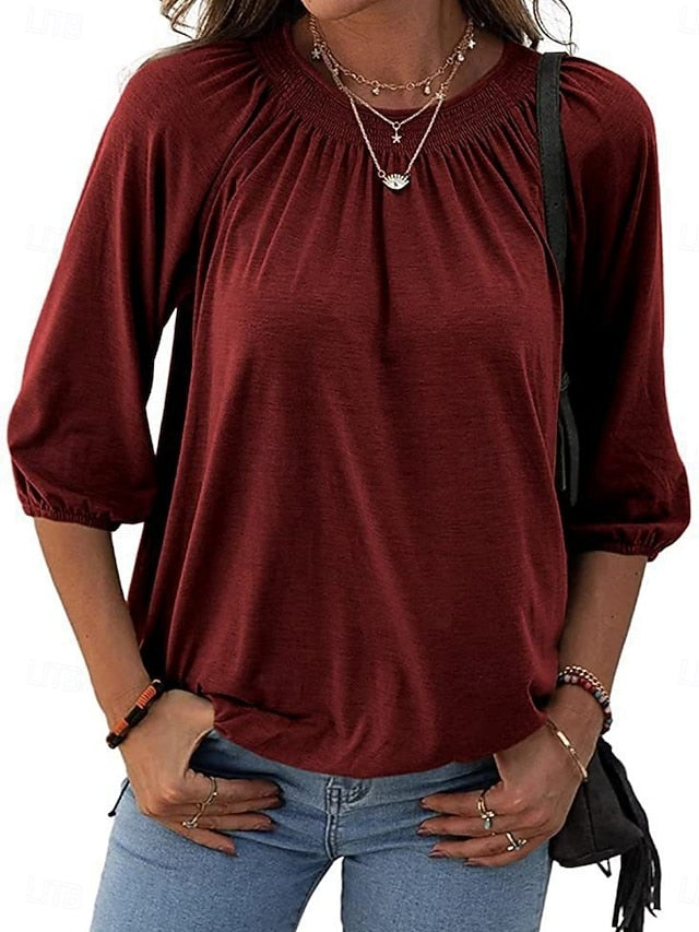 Women's T Shirt Plain Fashion Modern 3/4 Length Sleeve Crew