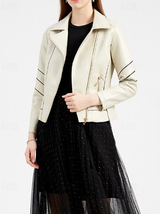 Zipper Women's Faux Jacket Comfortable Pocket Leather