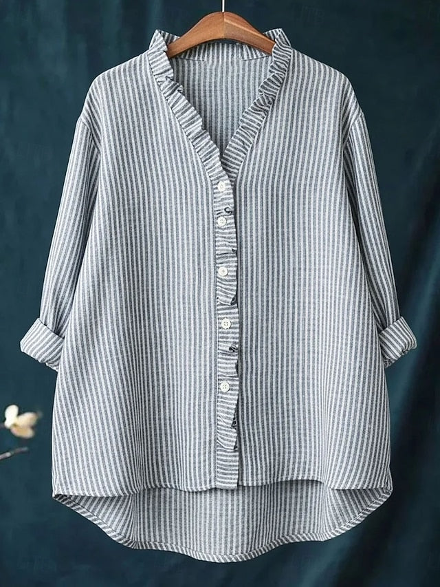 Women's Boho Shirt Ruffle Graphic Striped Elegant Vintage