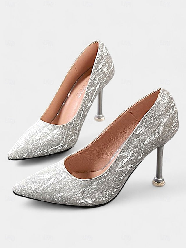 with Toe Champagne Women's Glitter Pointed Stiletto Heels