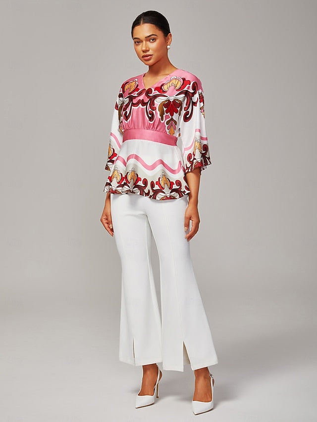 Women's Pink Printed Satin Top