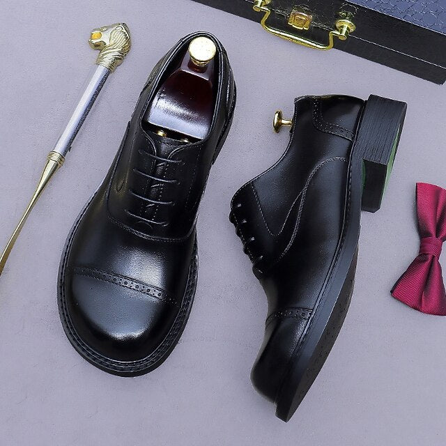 Men's Cap Leather Shoes- Genuine First Oxford Toe