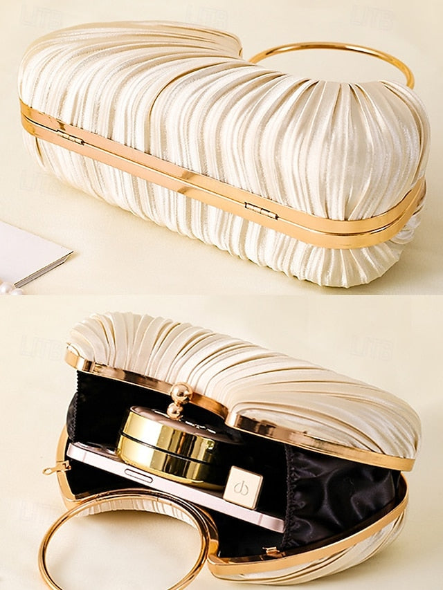 - Velvet Elegant Ring Pleated Handle Green with Gold Clutch