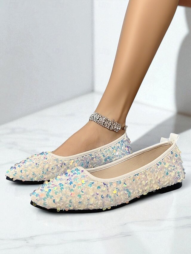 Sequin Women's Ballet Black Flats Toe - Pointed Sparkly