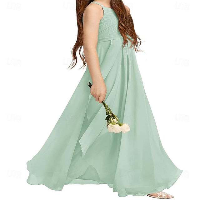 Bridesmaid Junior A-Line Flower Dress Flowy Halter Girls Girl