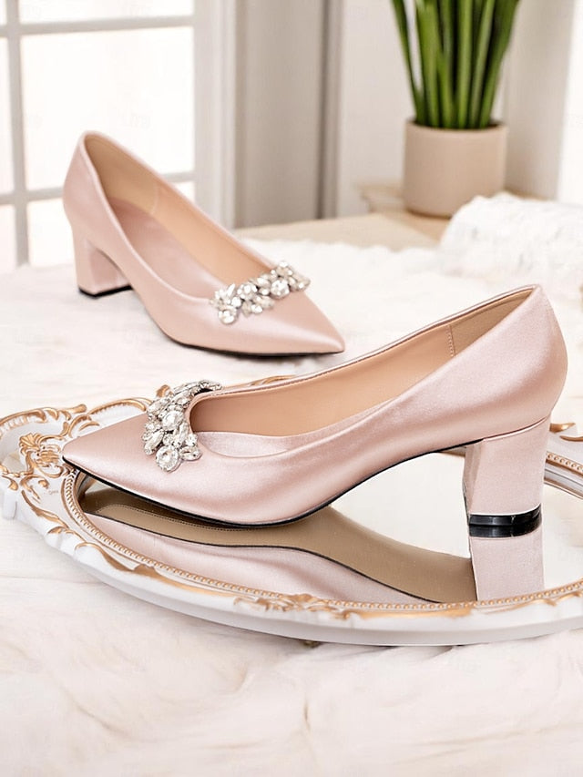 Pointed Women's Toe Wedding with Pumps Satin Champagne