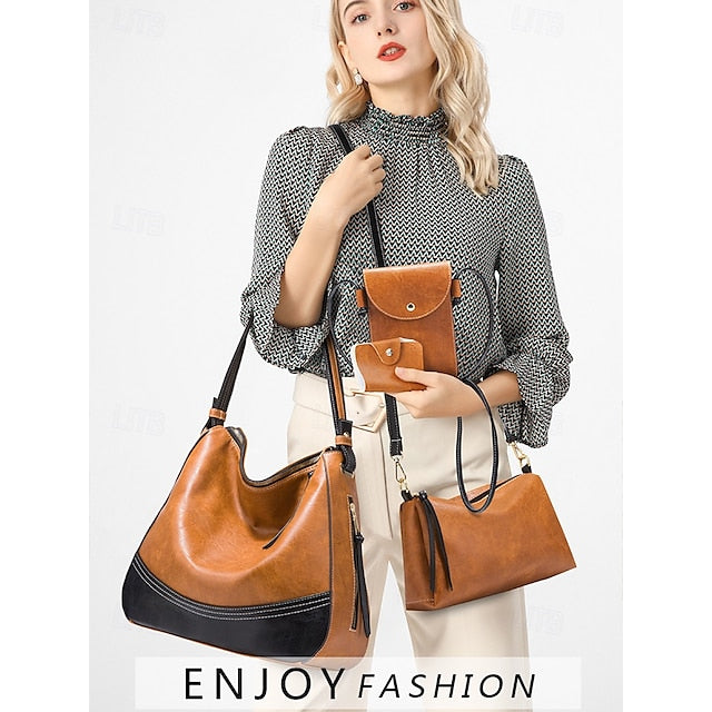 – Shoulder Handbag Set Faux Women's 4-Piece Leather Bag