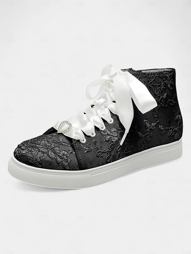 Women's Wedding Ribbon Satin Ivory with Lace Laces Sneakers