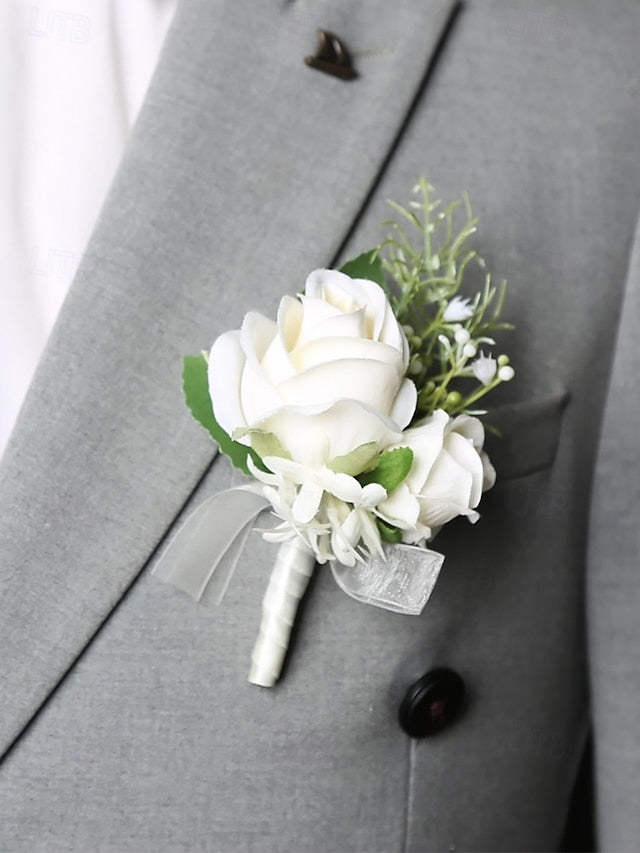 Wrist White and Elegant Corsage Boutonniere Rose – Set