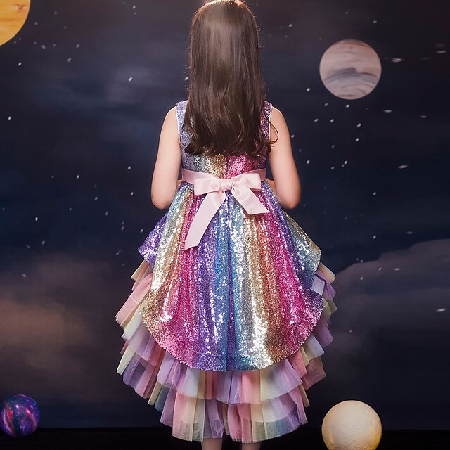 Girls' Kids colour Sequin Wedding Sleeveless Party Dress