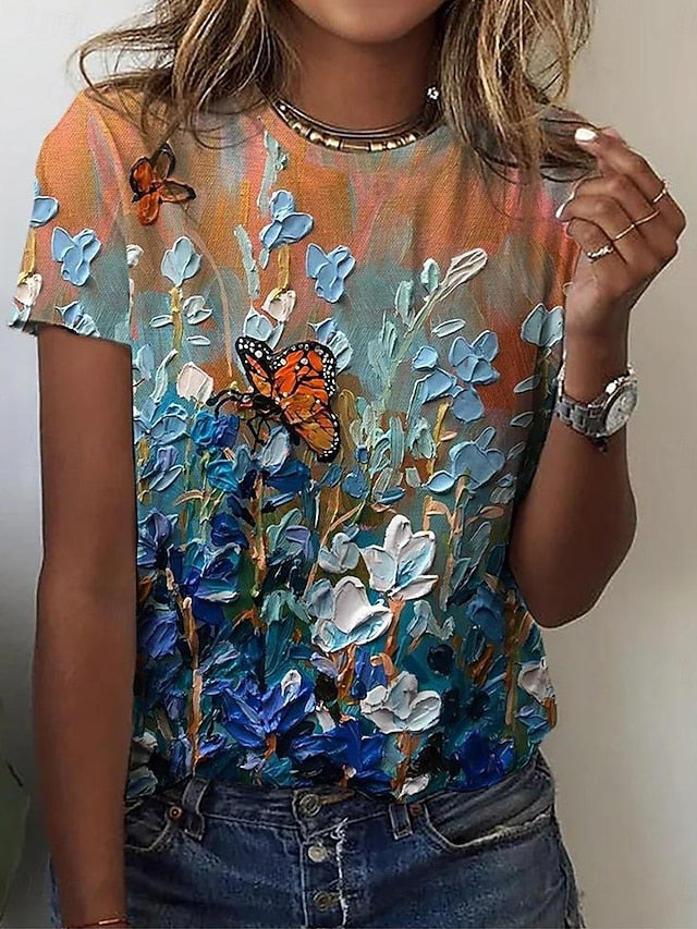Women's T Shirt Floral Graphic Plants Vintage Stylish