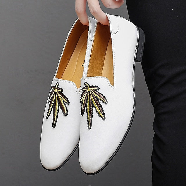 Faux Leather Loafers with Feather - Prom Men's White Shoes