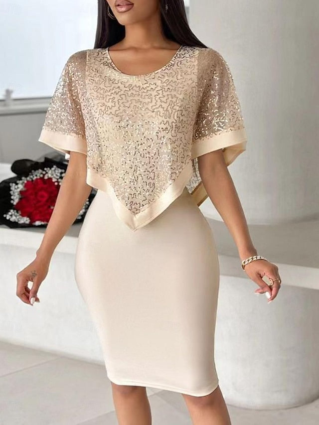 Sexy and elegant slim waist waist fake two sequins dress