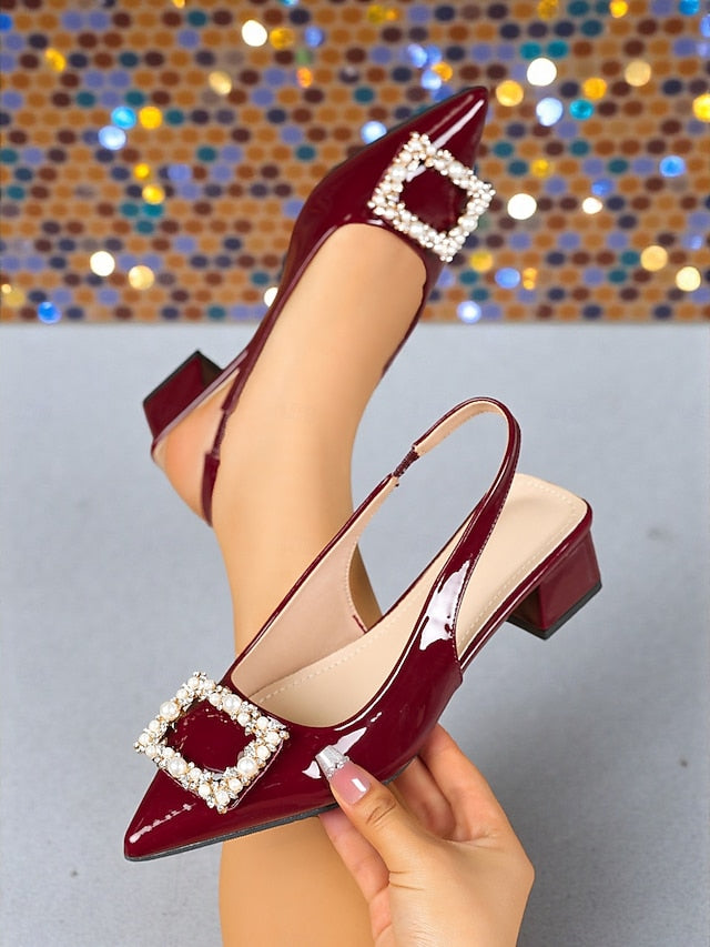 Women's - Pumps Pointed Purple Patent Slingback Leather Toe